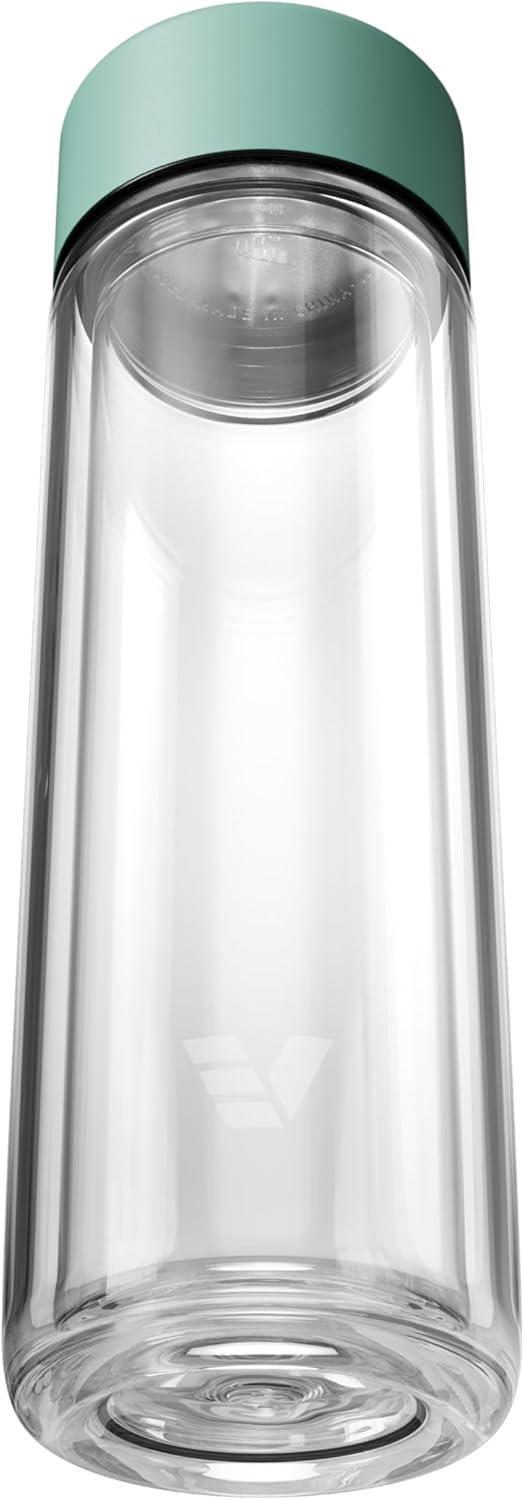 Glass Multi Tea Infuser Bottle 14oz - Double Wall Borosilicate Glass Flask | No Plastic Touches Contents | Perfect for Office or Home - Light Green