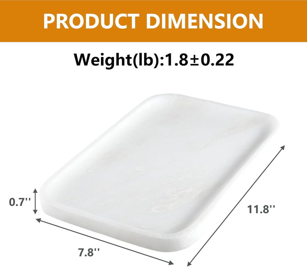 Vanity Tray, 11.8inch Marble Bathroom Tray for Countertop, White Marble Bathroom Dresser, Stone Serving Tray for Kitchen Counter, Storage Organizer for Decor, Perfume, Jewelry