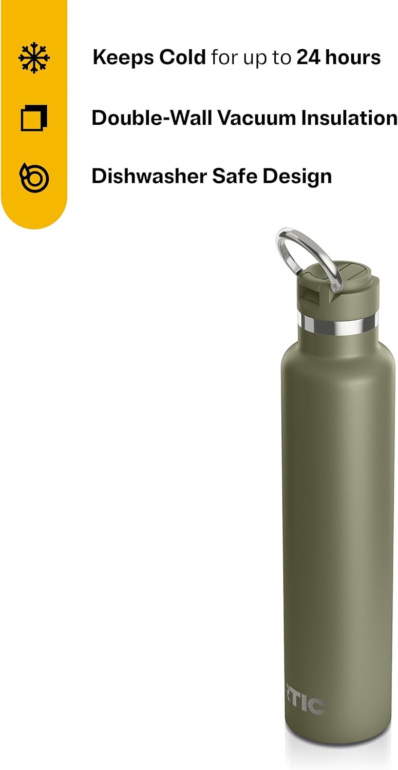 RTIC 26oz Journey Bottle Metal Stainless Steel Vacuum Insulated, BPA Free, Reusable, for Water, Hot and Cold Drinks, Travel, Sports, Camping, Olive