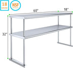 NSF Certified 18 Gauge Heavy Duty Stainless Steel Double overshelf with Brackets for Kitchens, Utility Rooms, Storage, Offices & Home