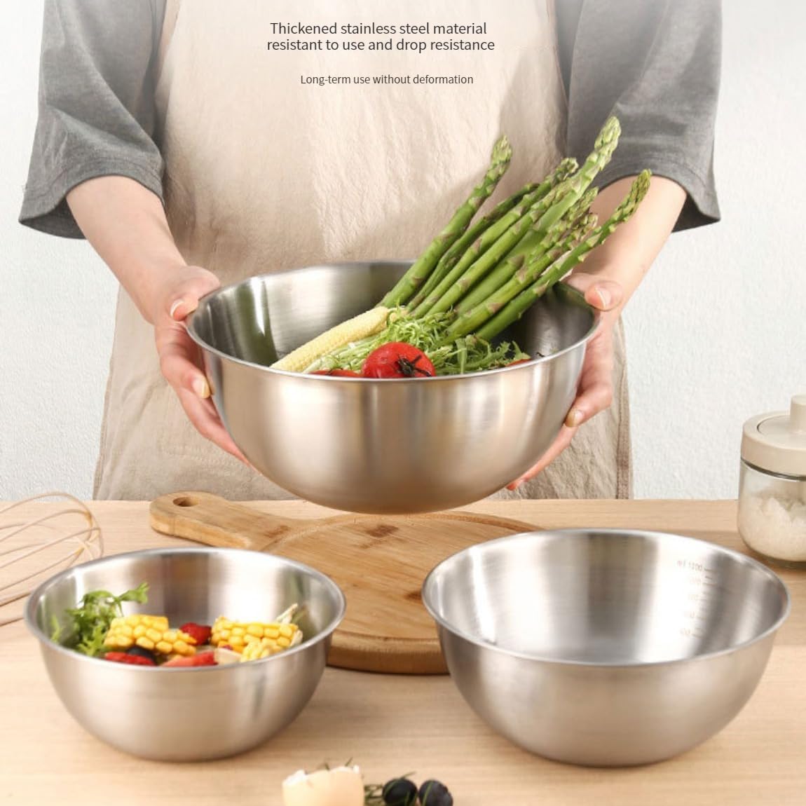 MANHONGYU Stainless Steel Mixing Bowls-3 Packs Thicker Stainless Steel Mixing Bowls Set- Nesting Bowls for Space Saving Storage, Great for Cooking, Baking, Prepping