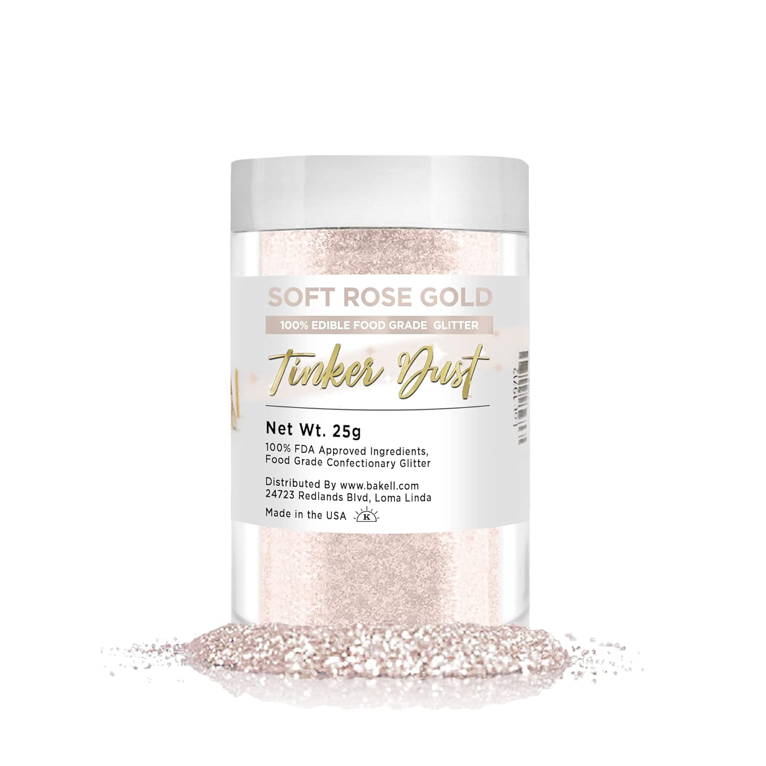 BAKELL Soft Rose Gold Edible Glitter, 25 Grams | TINKER DUST Edible Glitter | KOSHER Certified | 100% Edible Glitter | Cakes, Cupcakes, Cake Pops, Drinks, Dessert Vegan Glitter & Dusts (25g, Soft Rose Gold)