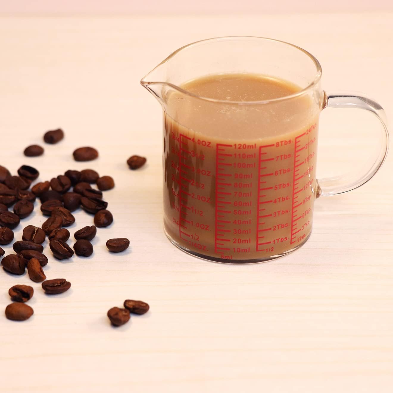 Measure Glass -[Insulated handle | V-Shaped Spout]-Made of High Borosilicate Glass Measuring for Kitchen or Restaurant, Easy to Read, 120 ML (4 Oz)