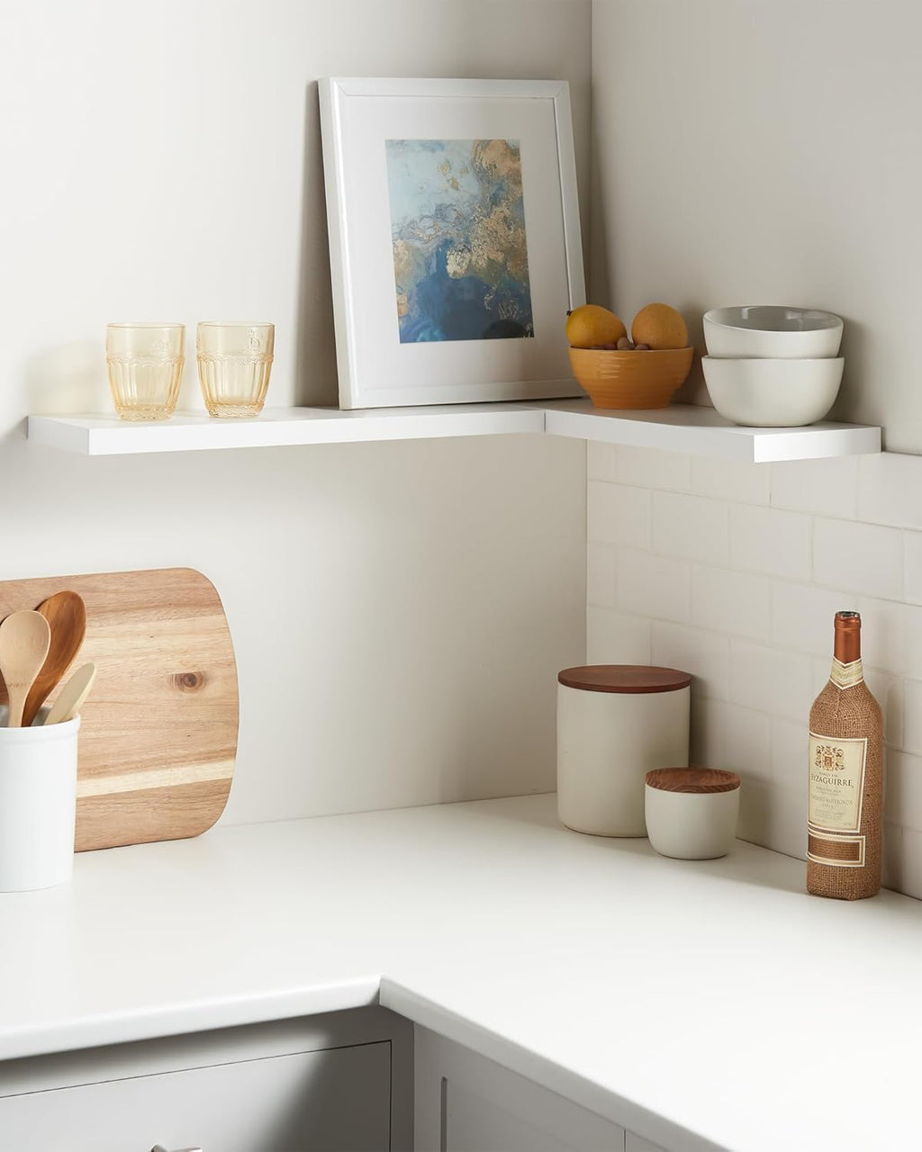 BAYKA Floating Shelves, 22.5" Rustic Wood Wall Mounted Shelves for Bathroom, Bedroom, Living Room, Kitchen & Office, Hanging Display Shelf with 22 lbs Capacity (White)