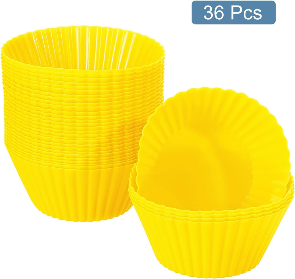 uxcell 36Pcs Silicone Cupcake Liners, Non-Stick Baking Cups, for Cooking Eggs, Baking Muffins and Make a Cake(Yellow)