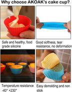 AKOAK Reusable Silicone Non-stick Baking Cups, Cake Molds, Kitchen Baking Cooking Accessories, DIY Cake Making Tools - Pack of 10 (Rose red)