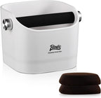 Bincoo Square Coffee Knock Box 0.8L – ABS Espresso Knock Bin with Non-Slip Base, Wide 4.6" Slanted Opening & Detachable Silicone Knock Bar for Easy Cleaning and Quiet Use(White(square))