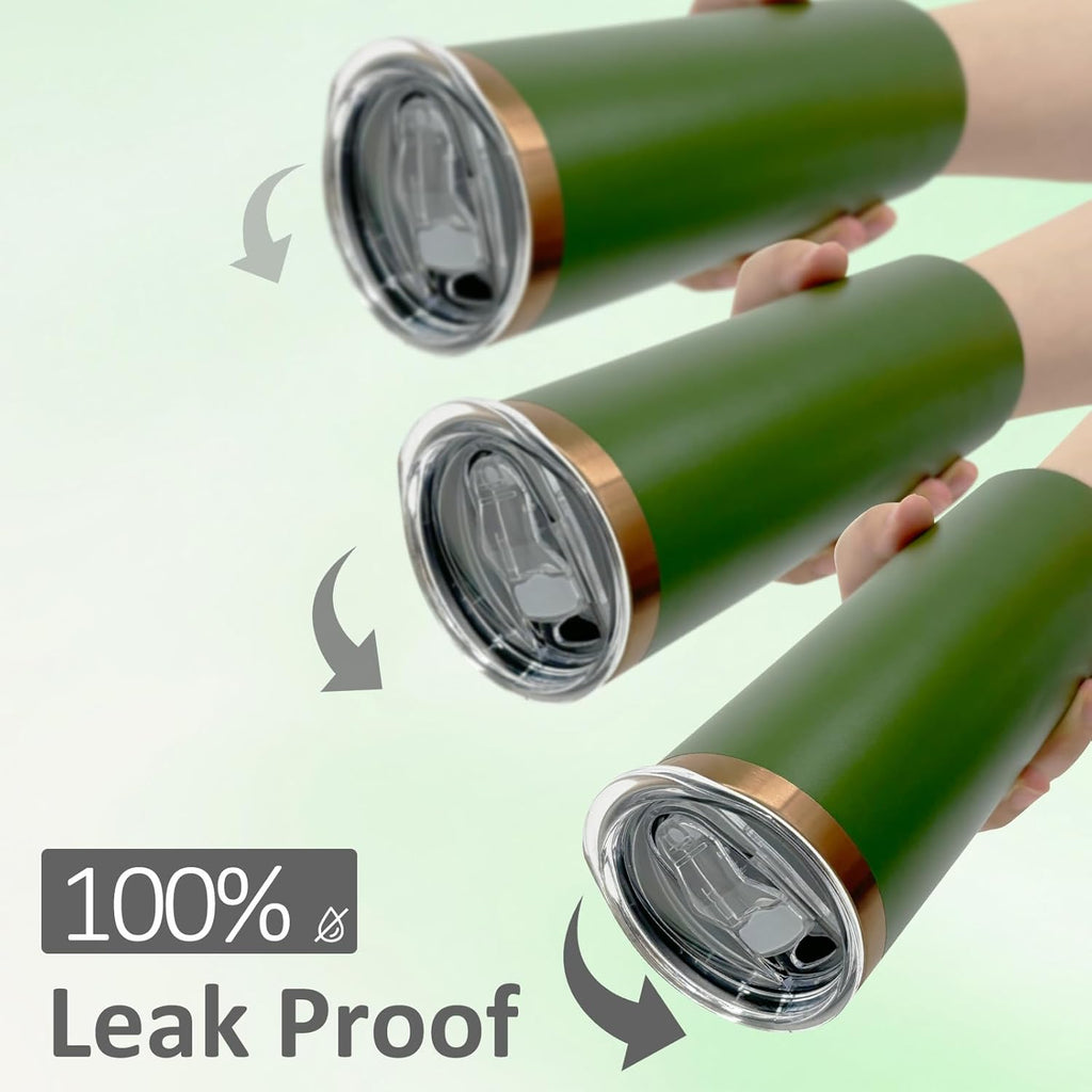 20 oz Skinny Tumblers Bulk, Stainless Steel Insulated Tumbler with Lids and Straws, Slim Double Wall Powder Coated Travel Coffee Mugs, Reusable Cup for Hot and Cold Drinks (Army Green,1 pack)