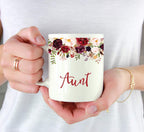 Andaz Press 11oz. Mother's Day Ceramic Coffee Tea Mug Gift, Fall Autumn Marsala Burgundy Flowers Roses Florals, Aunt, 1-Pack, Includes Gift Box, Birthday Christmas Gift Ideas