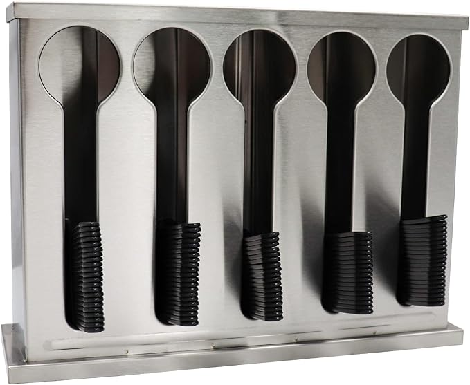 Dnoifne Utensil Dispenser, 5 Compartment Stainless Cutlery Organizer, Large Capacity Spoon Storage Device, Stainless Steel Spoon Storage Box, Dining Room Buffet Table Cutlery Dispenser