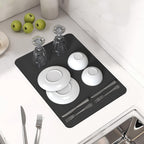 PoYang 17"x12" Coffee Mat Small, Coffee Bar Accessories for Countertop, Absorbent Dish Drying Mat, Anti-Slip and Hide Stain Pad for Espresso Machine, Espresso Maker and Kitchen Counter, Black