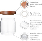 Glass Storage Containers Set of 4, 15 FL OZ High Borosilicate Glass Jars Kitchen Food Canisters with Acacia Wood Lids for Coffee Beans/Sugar/Tea/Nuts