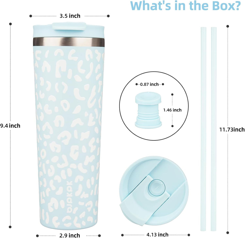 BJPKPK 30oz Tumbler With lid And Straw Stainless Steel Travel Coffee Mug Insulated Tumblers Cups,Light Blue Leopard