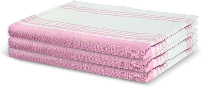 Urban Villa Kitchen Towels 100% Cotton Dish Towels for Kitchen (Set of 6) 20”x30” Dish Cloths Highly Absorbent Kitchen Linen Set with Hanging Loop Perfect for Drying Dishes Cleaning Towels-Pink White