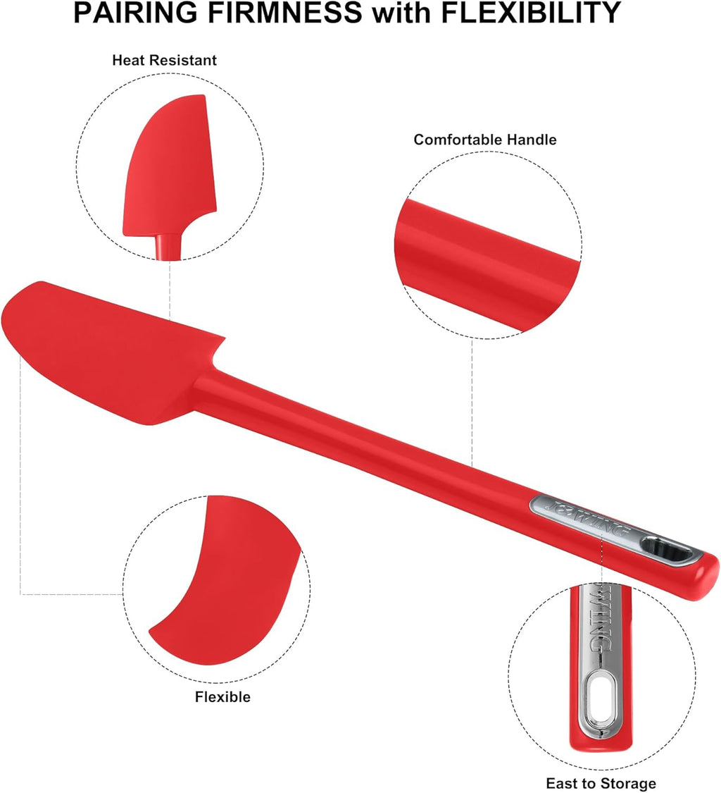 Premium Silicone Spatula Set, JXWING Flexible Heat Resistant Non-slip Handle Baking Cooking Rubber Spatulas, Red