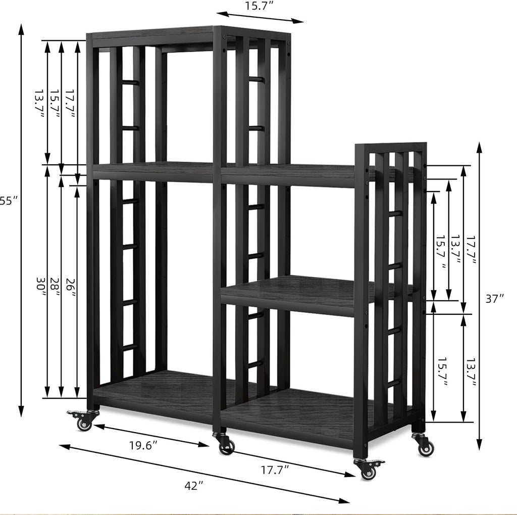 BRIGHTSHOW Free Standing Baker Rack Mini Fridge Stand with Wheels, 6 Tire Kitchen Storage Shelf Organizers Coffee Table Bar Microwave Stand for Patio Garage Shelving Home Porch Decor Office House