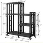 BRIGHTSHOW Free Standing Baker Rack Mini Fridge Stand with Wheels, 6 Tire Kitchen Storage Shelf Organizers Coffee Table Bar Microwave Stand for Patio Garage Shelving Home Porch Decor Office House