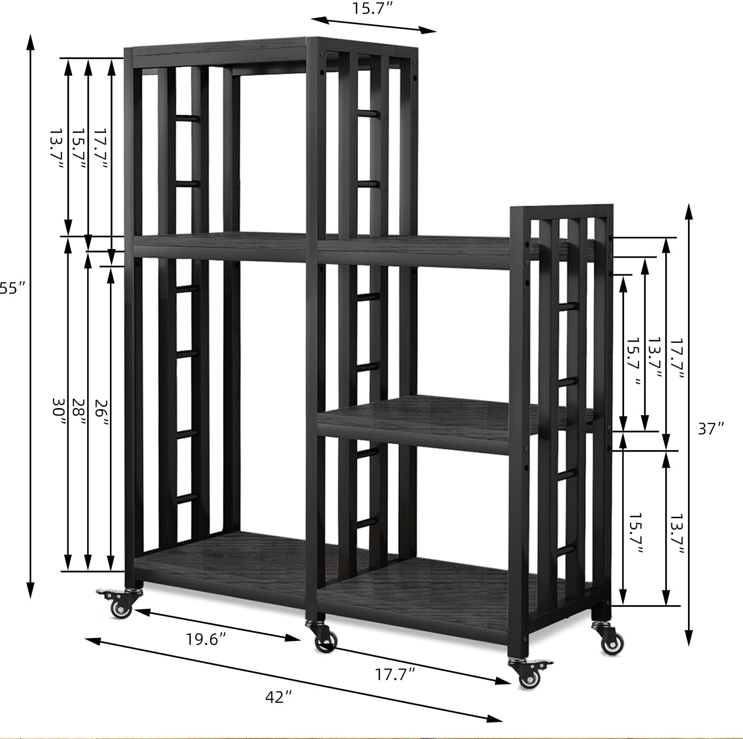BRIGHTSHOW Free Standing Baker Rack Mini Fridge Stand with Wheels, 6 Tire Kitchen Storage Shelf Organizers Coffee Table Bar Microwave Stand for Patio Garage Shelving Home Porch Decor Office House