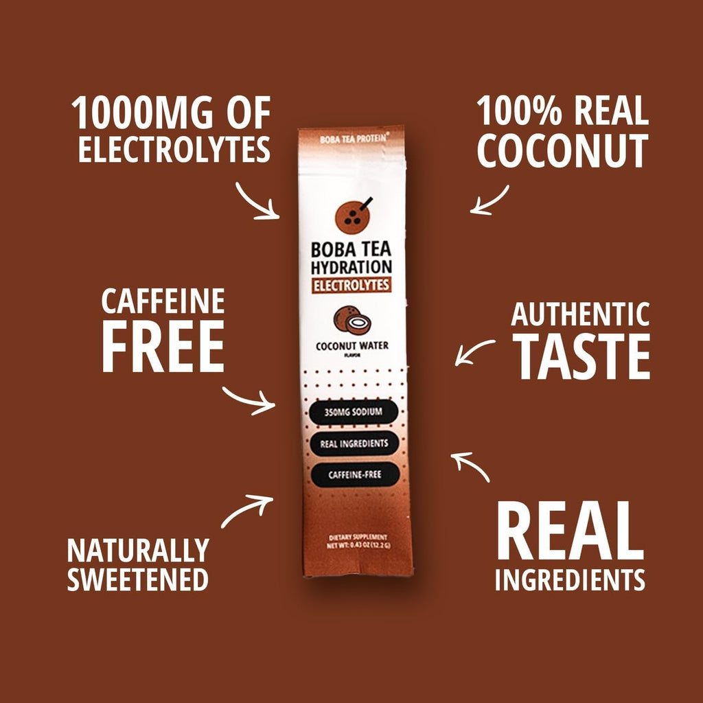 Boba Tea Hydration | Electrolyte Powder Drink Mix | Coconut Water | 1000mg Electrolytes, Vitamin C | 16 Stick Packets
