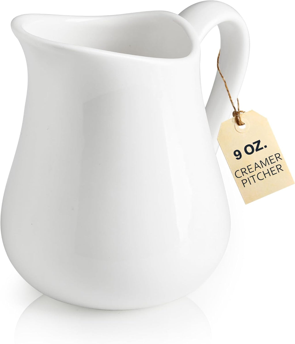 LYEOBOH 9 OZ Creamer Pitcher, Small White Creamer Pitcher for Coffee, Milk, Modern Kitchen Accessory - Ceramic