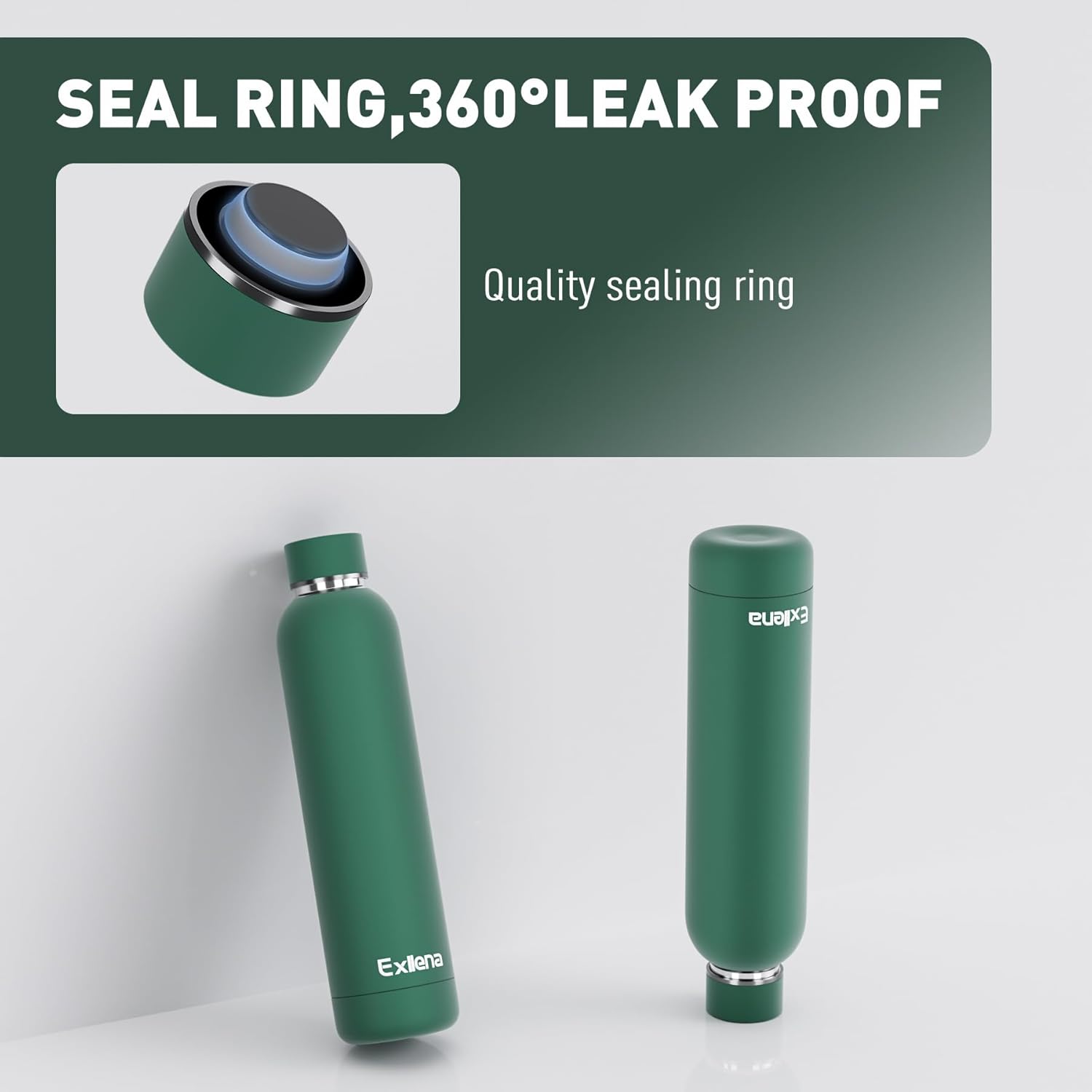 Slim Insulated Water Bottles for Travel 25oz with Clip, Double Wall Vacuum Stainless Steel Water Bottle Keeps Drinks Cold 24 Hrs/Hot 12 Hrs, 100% Leakproof, BPA Free(Emerald Green)