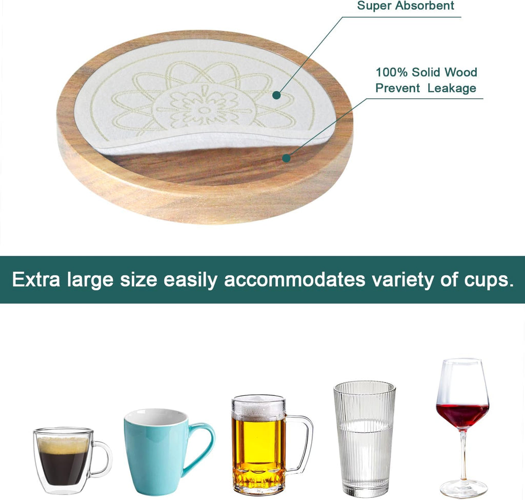 5 Pack Wood Coasters for Drinks, Minacun Absorbent Coaster Set, Drinks Coasters for Coffee Tabletop Protection, Non-Slip, Non-Stick, Suitable for Kinds of Cups Wooden Table Drink, 4.3 Inch White