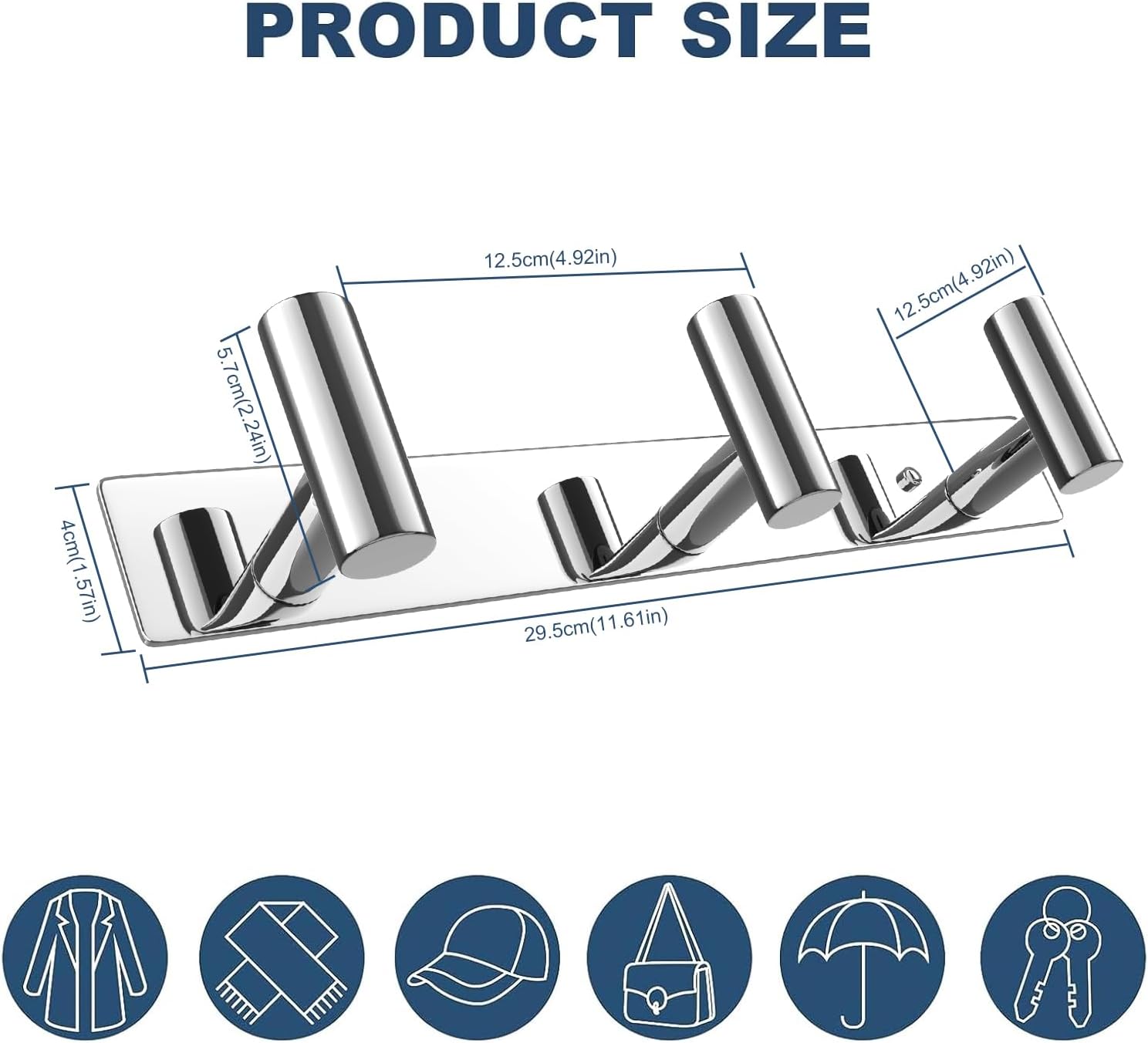 VAEHOLD Hat and Coat Wall Mount Rack - Hooks for Robes, Bags, Keys, and Towels - Bathroom Towel Hanger Organizer (Polished Chrome, “T“ Shape 3 Hooks 2 Pack)