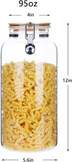 KKC HOME ACCENTS Glass 2 lb Whole Bean Coffee Glass Container with Airtight Hinged Bamboo Lids,32 Ounce Coffee Beans Glass Canisters,Large Sealed Glass Storage Jars for Flour,Sugar,Nut,Pasta,Cereal