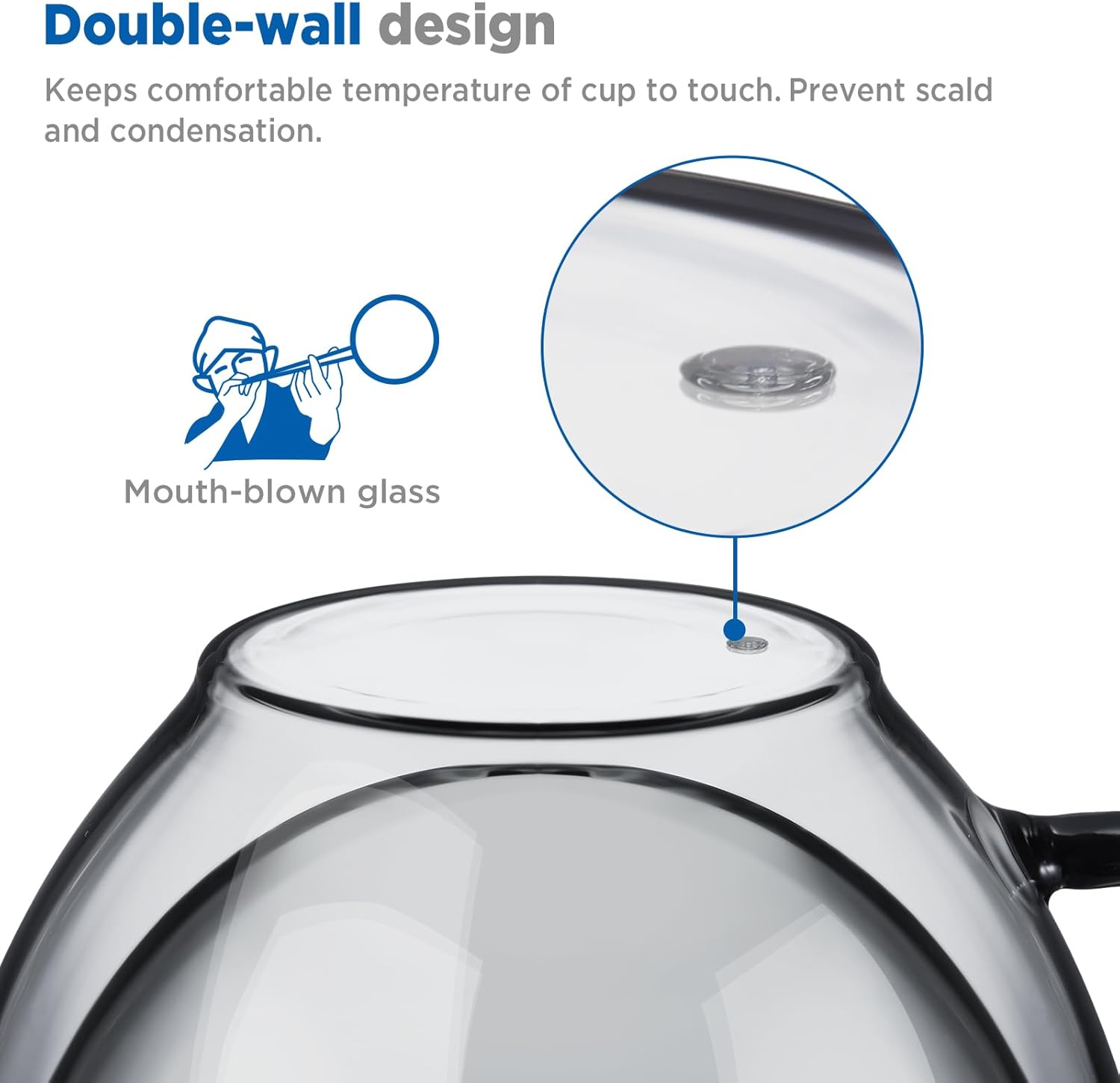 ecooe Black Double Walled Glass Coffee Mug 12 oz Latte Cappuccino Cups Set of 2 Coffee Cups with Handle, Heat Resistant Double Wall Glass Cup for Tea Milk Juice Ice Cream, Birthday Gifts for Mum Dad