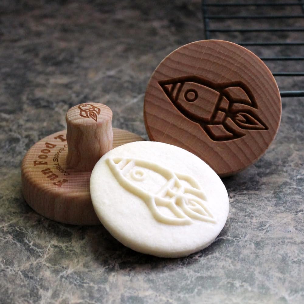 Wood Cookie Stamp, 2.5 Inch (Rocket Ship CS-077)