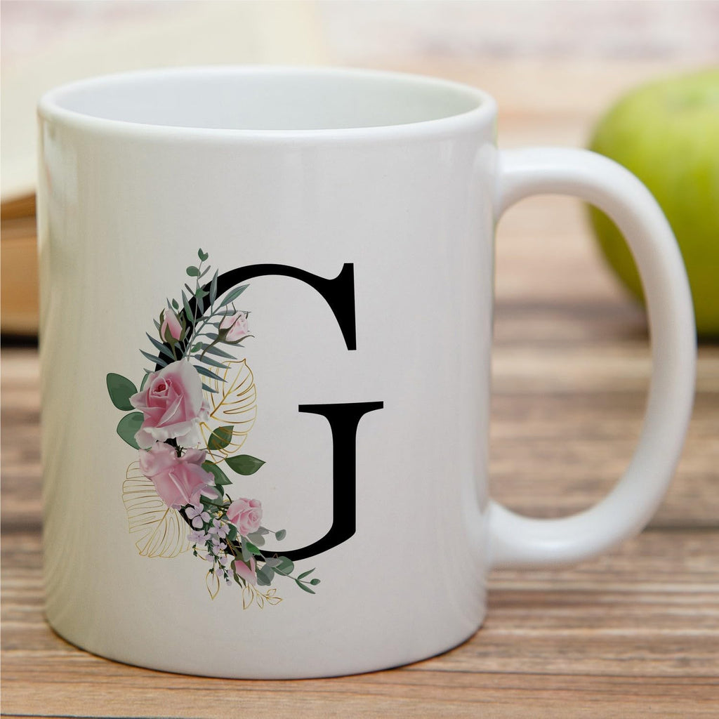 Retreez Initial A-Z Floral Botanical Bouquet Alphabet Monogrammed Monogram Mug 11 Oz Ceramic Tea Coffee Mugs - Appreciation Thank You Wedding Birthday Gifts for her friend coworker sister - G Initial