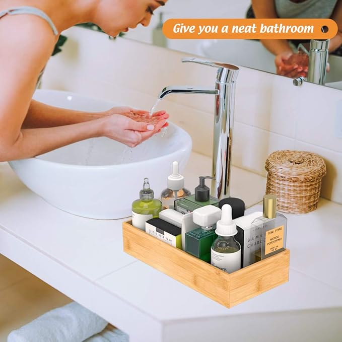 Bamboo Kitchen Drawer Organizer, Wooden Storage Box for Utensil Organizer Silverware Tray Cutlery Holder Flatware Containers - Multi-Use Deep Drawer Dividers Organizer for Bathroom, Jewelry, 12"6"2.5"