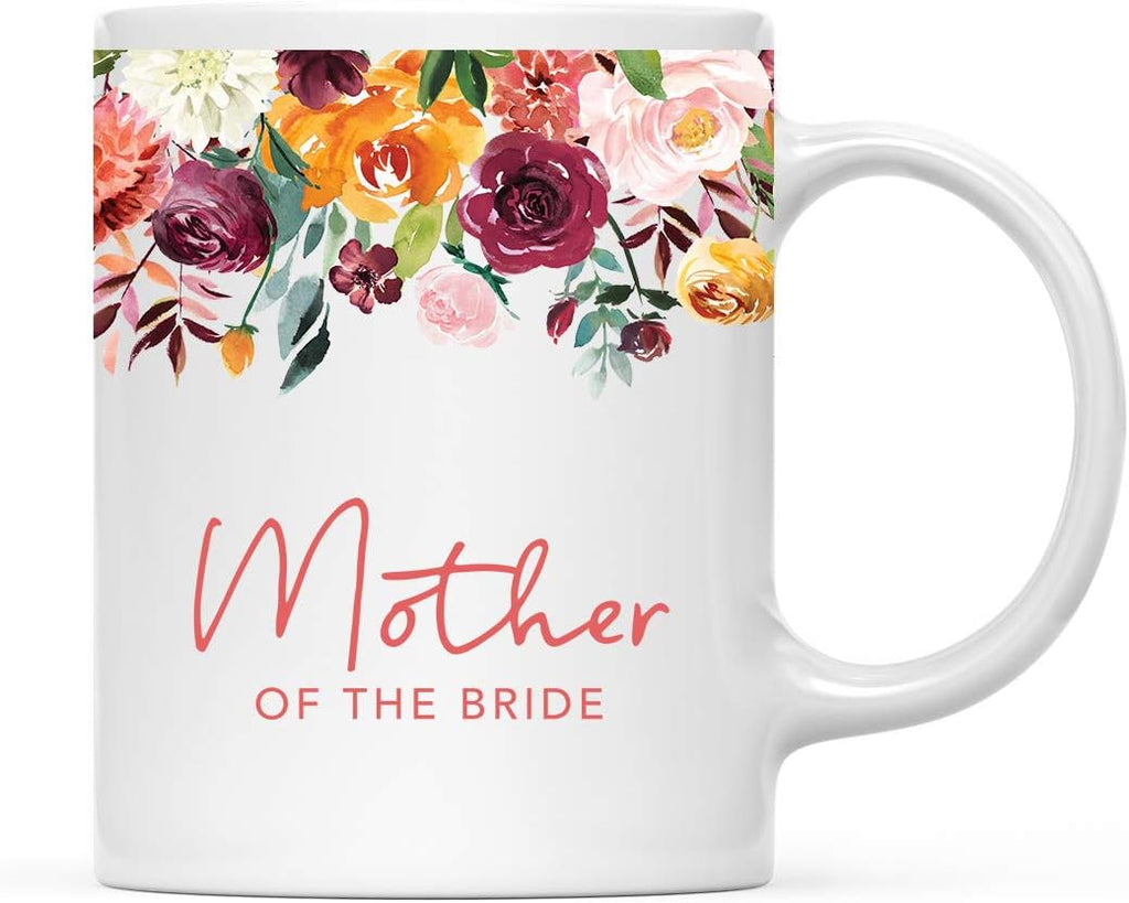 Andaz Press 11oz. Wedding Ceramic Coffee Tea Mug Gift, Fall Autumn Burgundy Orange Peach Flowers Roses Florals, Mother of the Bride, 1-Pack, Includes Gift Box
