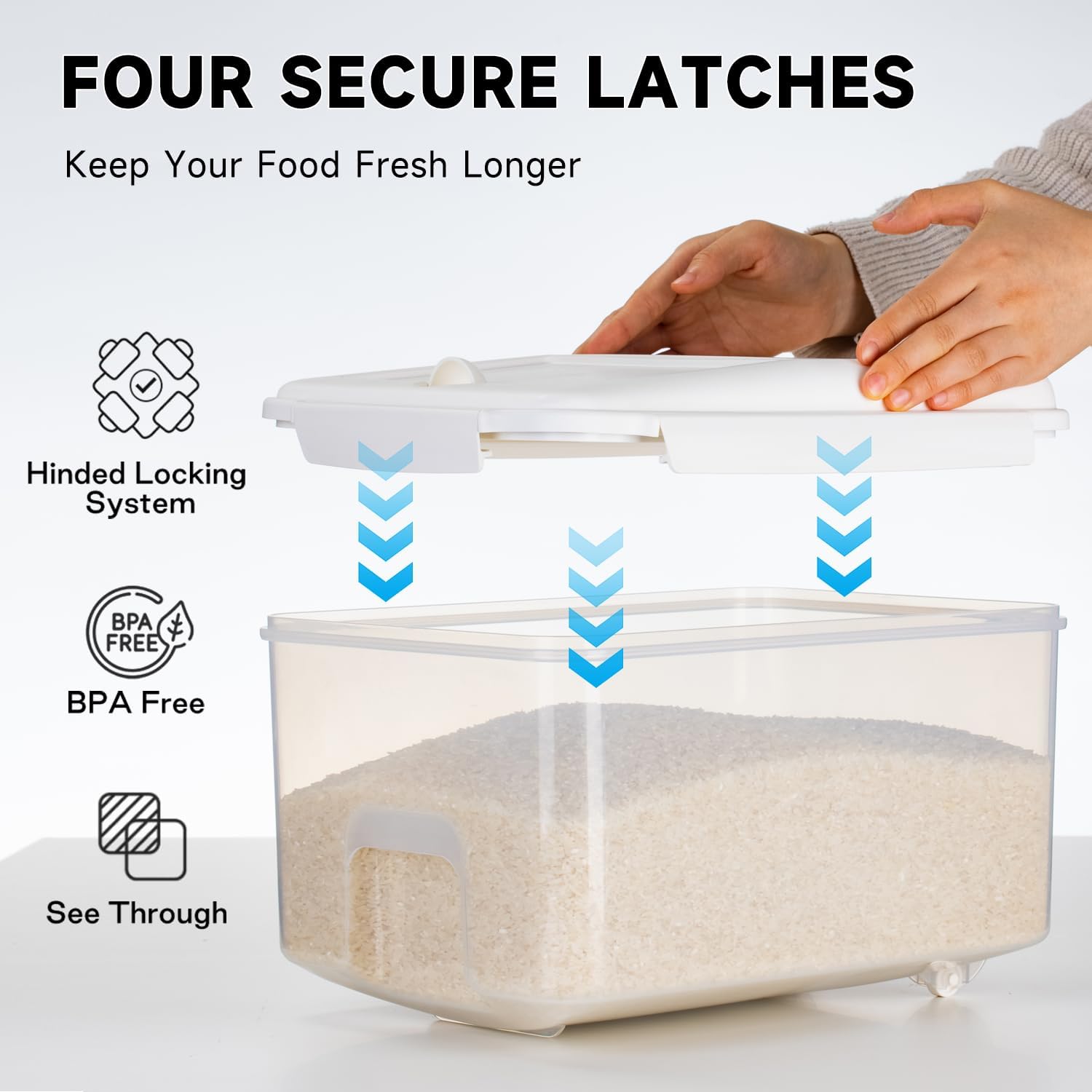 Rice Storage Container 20 lbs - 15 lbs Airtight Flour Dispenser with Lids & wheel, BPA Free, kitchen organizers for Pet/Cat/Dog Food Storage Container (10 lbs), White