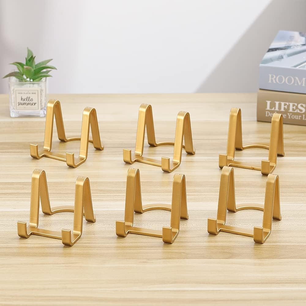 Plate Stands for Display - Plastic Easel Stand Plate Holder Display Stand Picture Frame Stand for Pictures | Photo|Decorative Plate |Dish | Tabletop Art - 3 inch-Golden