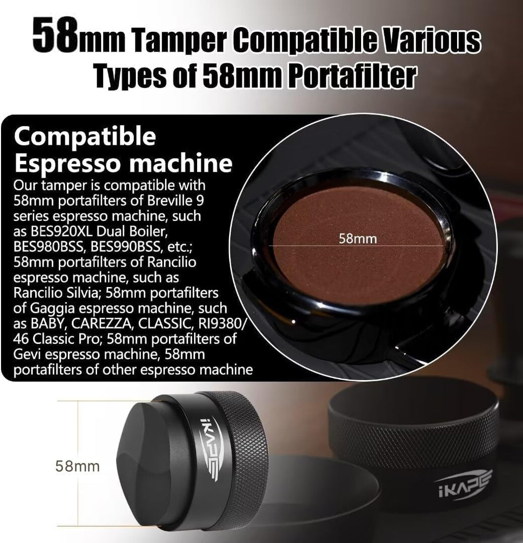 IKAPE 58MM Coffee Distributor, Black Design of Bottom Propeller, Gravity Adaptive Espresso Distributor Fits All 58.35MM Espresso Portafilter, Compatible with 58.35MM Rancilio Bottomless Portafilter