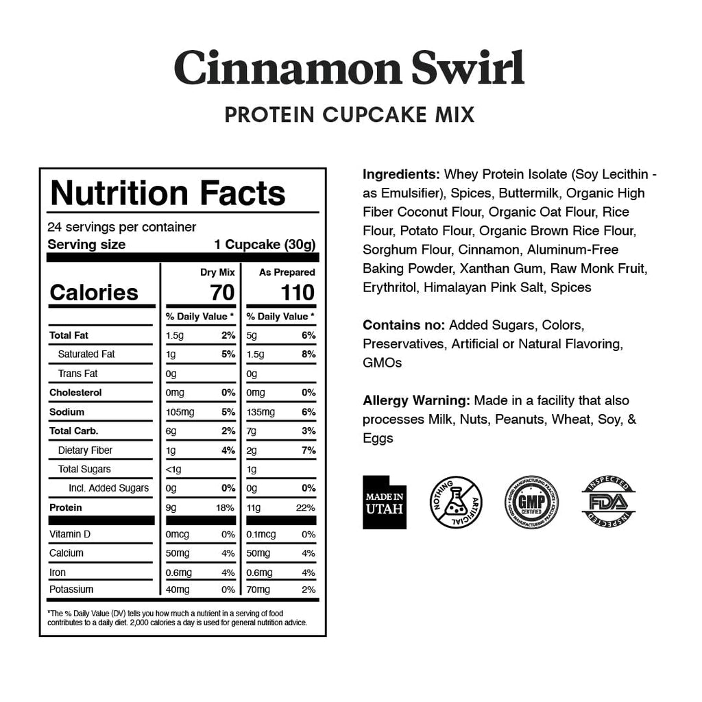 ProDough High Protein- Gluten Free Cupcake Mix, Low Carb, 13g of Protein per Cupcake, No Added Sugars, Keto Friendly, Makes 12, Healthy Dessert (Cinnamon Swirl)