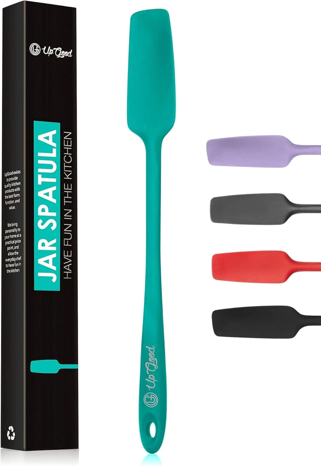Silicone Jar Spatula | 600F Heat Resistant Non-Stick Rubber Scraper | Perfect for Jars, Smoothies, Blenders | One Piece Utensils | Durable Kitchen Cookware (UpGood Professional Spatulas, Teal)