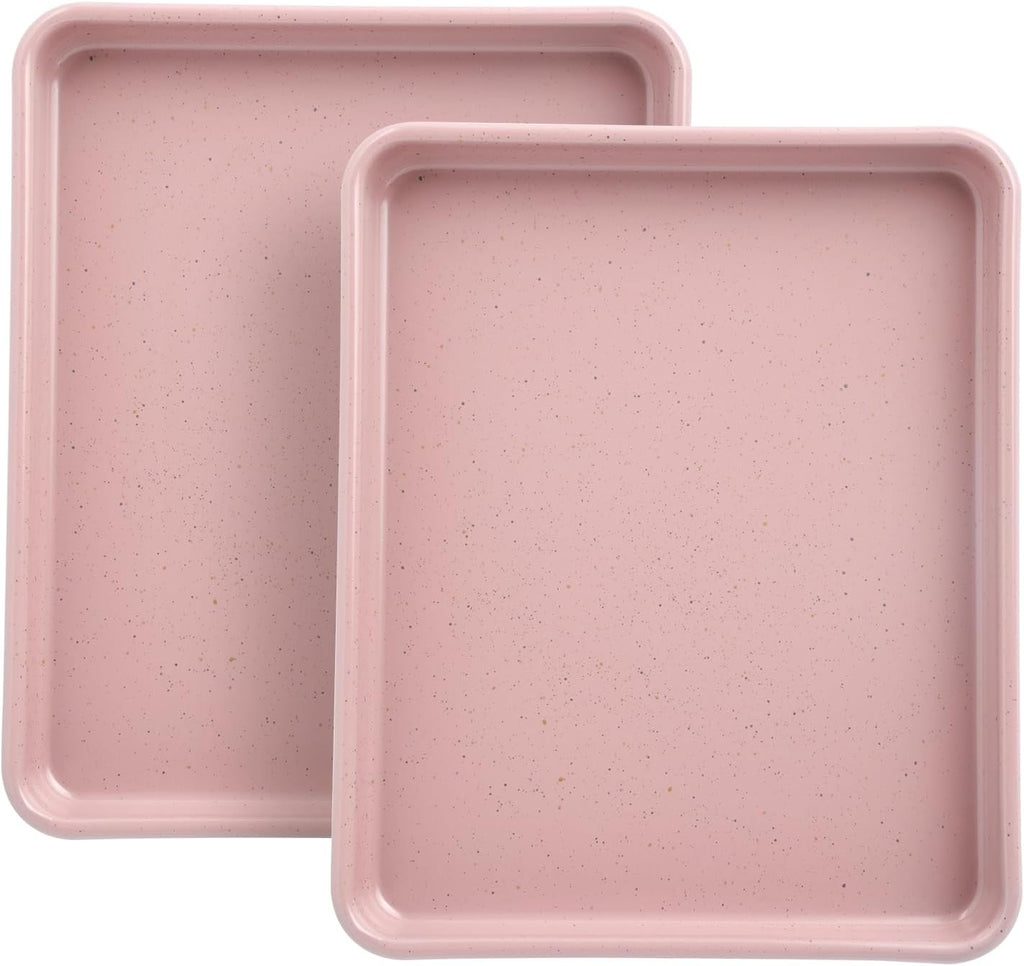 Toaster Oven Pans Set of 2, Shinsin 11-Inch Nonstick Baking Sheet Pans and Trays, 1/8 Thicker Replacement Small Baking Tray Accessories for Cookie, Non Toxic and Easy Clean and Diswasher Safe, Pink
