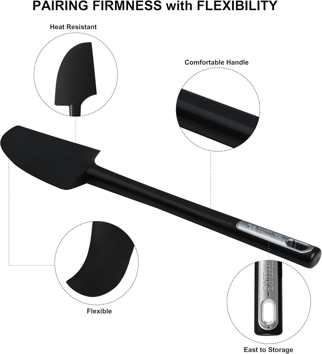 Premium Silicone Spatula Set, JXWING Flexible Heat Resistant Non-slip Handle Baking Cooking Rubber Spatulas, Black