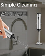 Rechargeable Milk Frother with Stand, Electric Frother Wand Handheld Coffee Foam Maker Detachable Stainless Steel Whisk Drink Mixer Foamer for Latte, Cappuccino, Hot Chocolate, Egg (Silver-1)