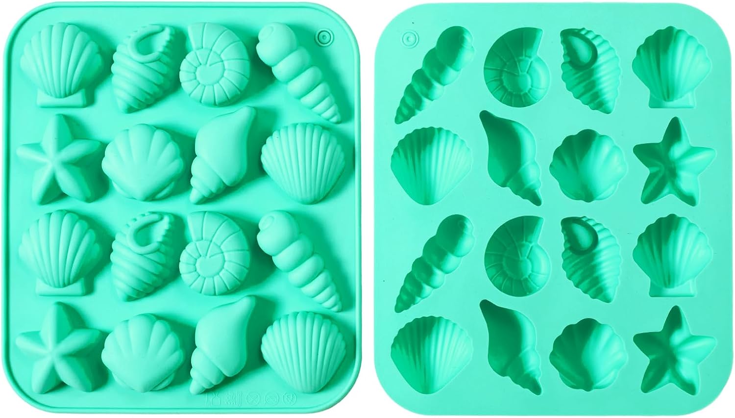 2-Pack Horse Green Seashell Silicone Molds for Chocolate Candy Baking Decorations