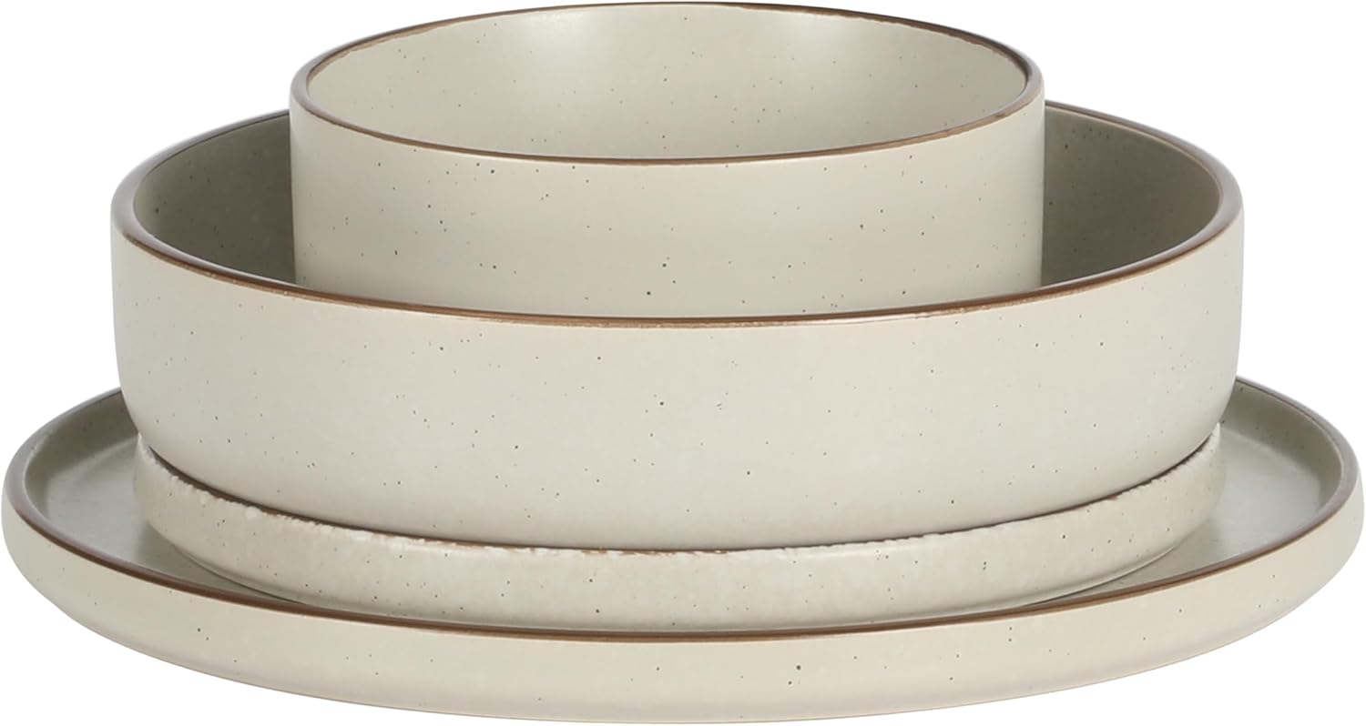 Gibson Elite Gelston Stoneware Matte Reactive Glaze 16 Piece (Service for 4) Plates and Bowl Dinnerware Set - Cream