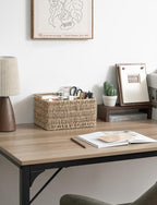 StorageWorks Wicker Flatware Organizer, Hand Woven Seagrass Cutlery Holder for Countertop with Handle, 1 Pack