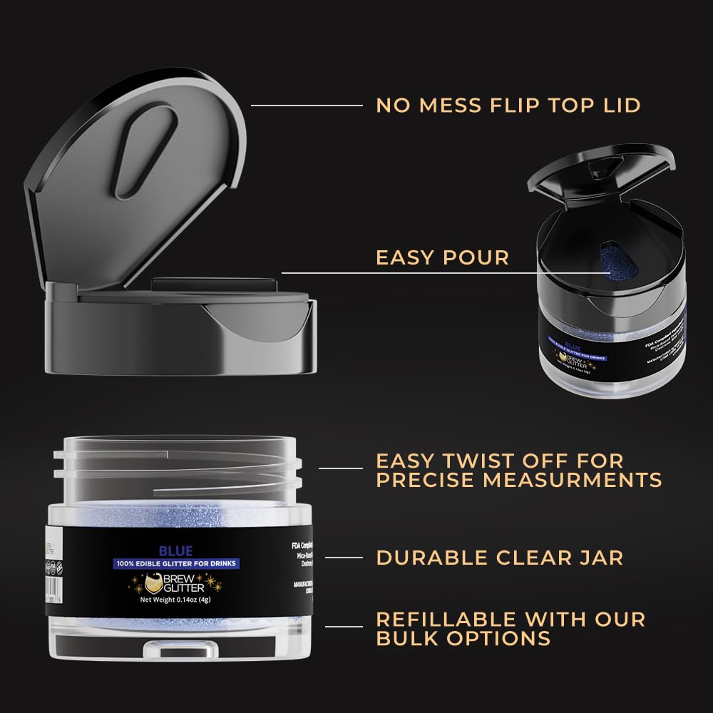 Brew Glitter Blue Edible Drink Glitter 1x 4g Jar for Cocktails, Beer, & Beverages