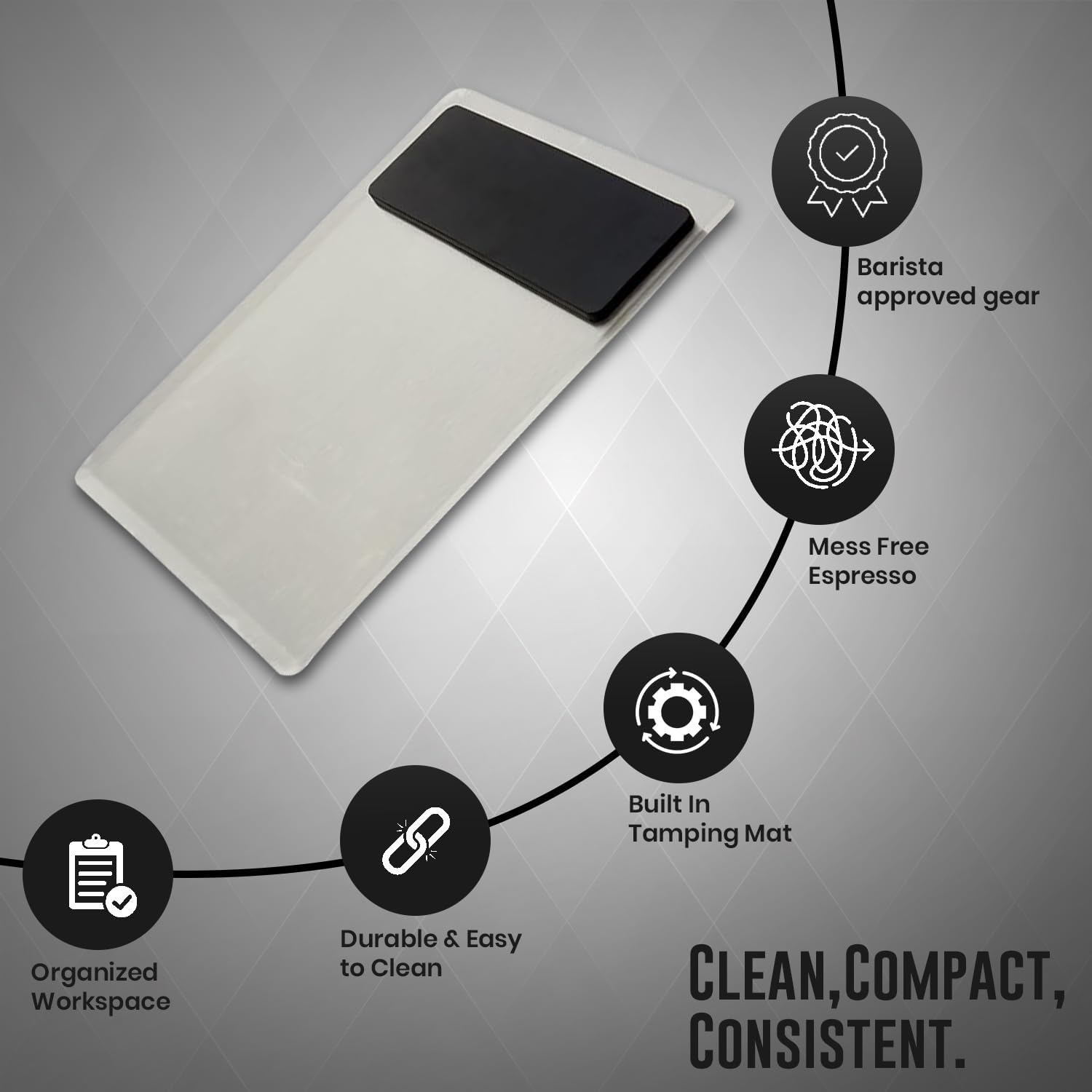 Rattleware Grinder Tray with Tamping Mat - Mess-Free Coffee Experience, Easy Clean, & Sleek Design for The Espresso Enthusiast (13" x 9.75")