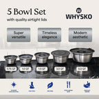 WHYSKO Stainless Steel Mixing Bowls with Lids Set - 5 Rustproof Metal Nesting Mixing Bowls for Kitchen, Meal Prep, Baking, Cooking, Storage - Includes 3 Grater Attachments, Dishwasher Safe