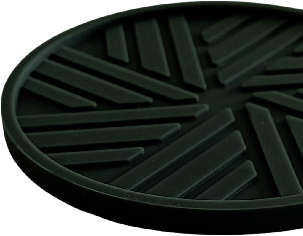 Silicone Coasters with Black Metal Holder, Set of 6, 4-Inch Diameter, Cup Mat for Drink, Stylish Home Decor, Deep Grey