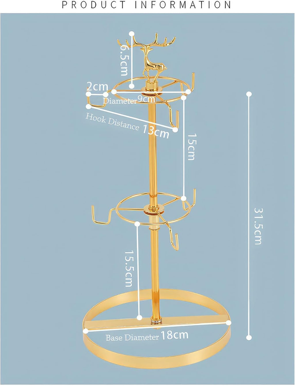 Coffee Mug Tree Holder for Counter,Double Tier Mug TeaCup Metal Holders Countertop,Coffee Mug Tea Cup Stand Rack for Counter Top 6 Hooks(Gold,Elk Deer)