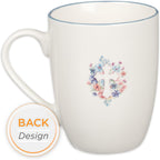 Christian Art Gifts Encouraging Ceramic Coffee & Tea Mug for Women: Pink & Light Blue Floral Cross, Cute Microwave & Dishwasher Safe Cup, Lead-free Clean Inspirational Novelty Drinkware, White, 12 oz.
